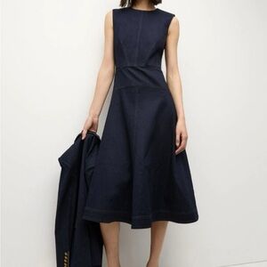 Veronica Beard Karrigan paneled denim midi dress, size 6, NWOT, MSRP $687